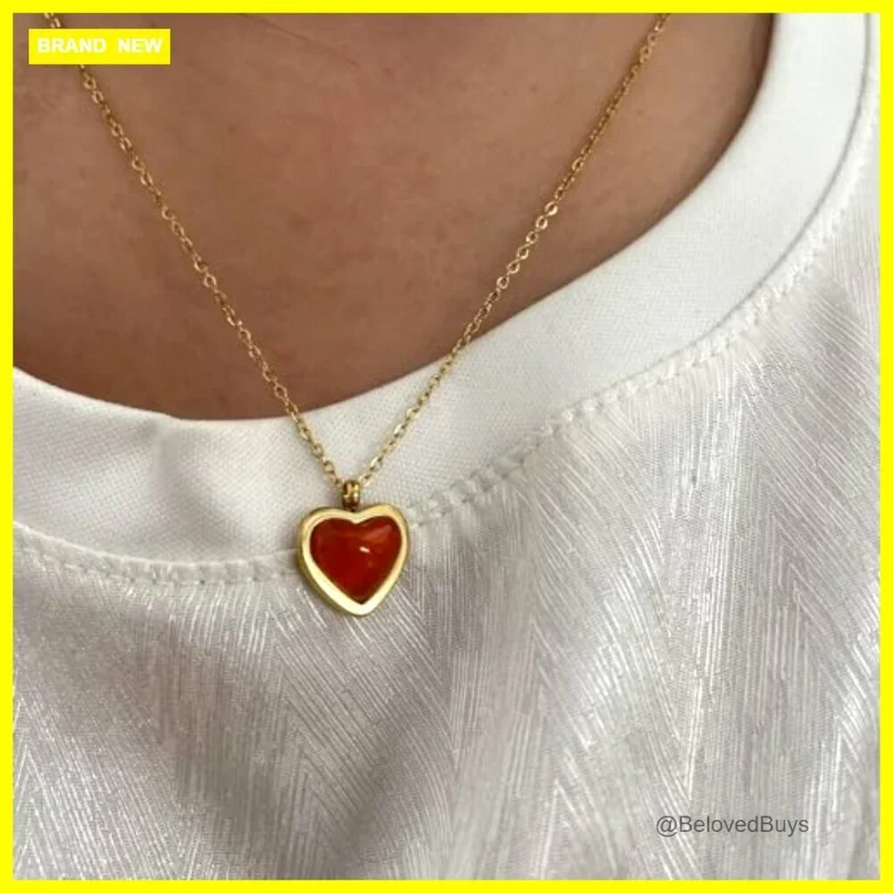18K Gold Stainless Steel Crystal Heart Pendant Necklace 18